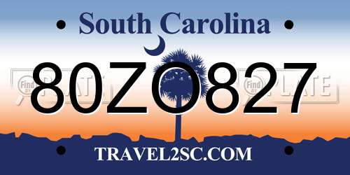 80ZO827 South Carolina License Plate
