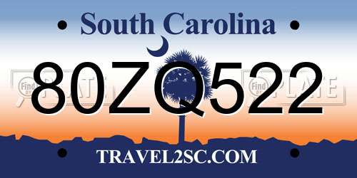 80ZQ522 South Carolina License Plate