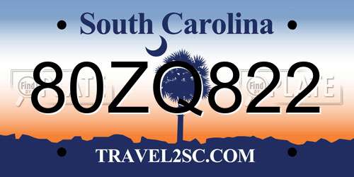 80ZQ822 South Carolina License Plate