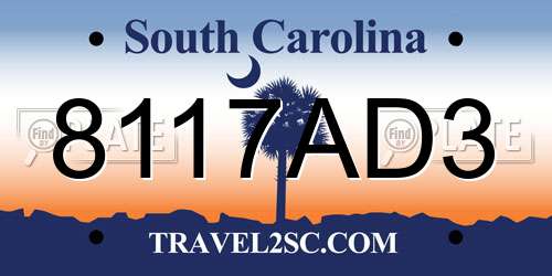 8117AD3 South Carolina License Plate