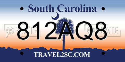 812AQ8 South Carolina License Plate