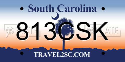 813CSK South Carolina License Plate