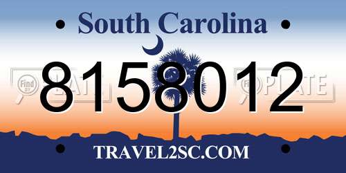 8158012 South Carolina License Plate