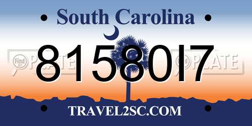 81580I7 South Carolina License Plate