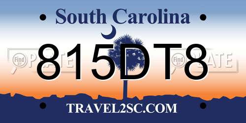 815DT8 South Carolina License Plate