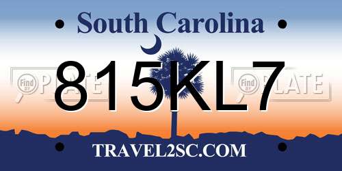 815KL7 South Carolina License Plate