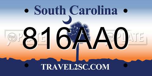 816AA0 South Carolina License Plate