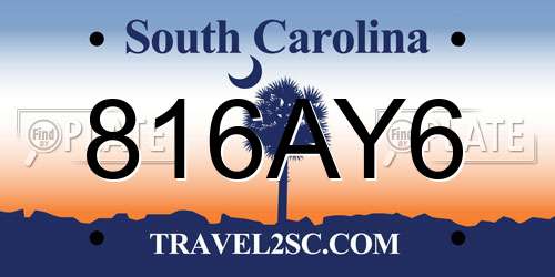 816AY6 South Carolina License Plate