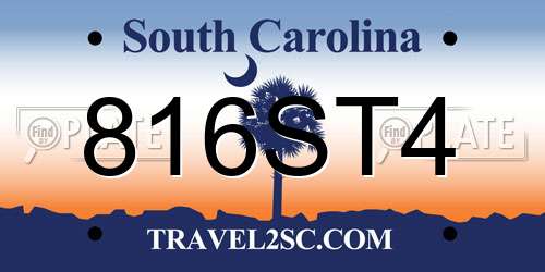 816ST4 South Carolina License Plate