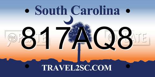 817AQ8 South Carolina License Plate