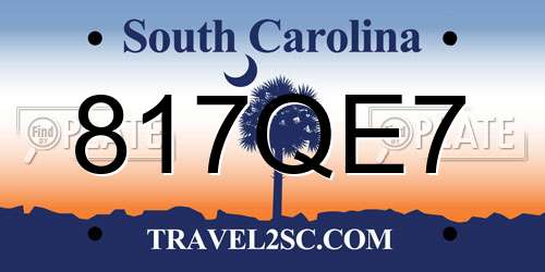 817QE7 South Carolina License Plate