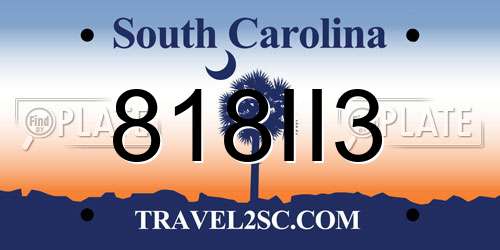 818II3 South Carolina License Plate