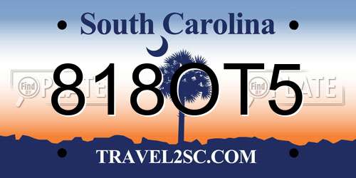 818OT5 South Carolina License Plate