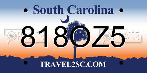 818OZ5 South Carolina License Plate