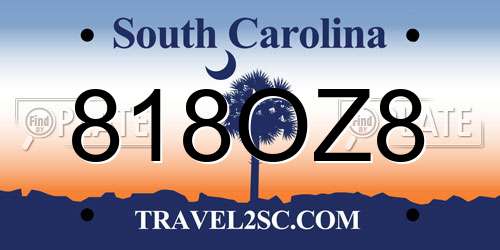 818OZ8 South Carolina License Plate