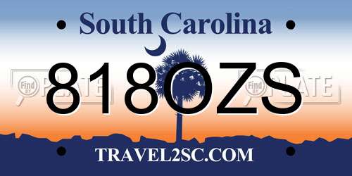 818OZS South Carolina License Plate