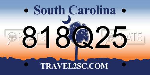 818Q25 South Carolina License Plate