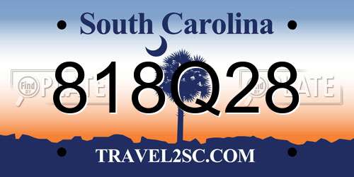 818Q28 South Carolina License Plate