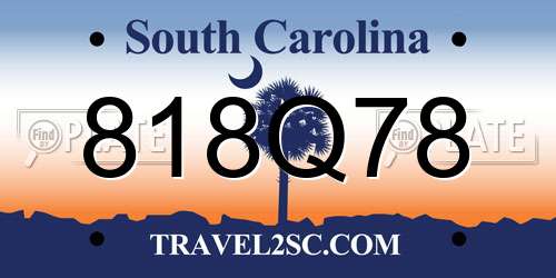 818Q78 South Carolina License Plate