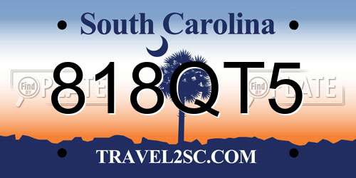 818QT5 South Carolina License Plate