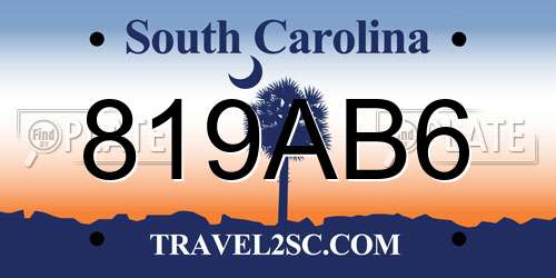 819AB6 South Carolina License Plate