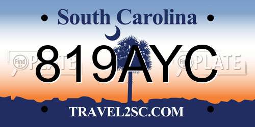 819AYC South Carolina License Plate