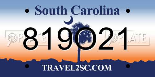 819O21 South Carolina License Plate