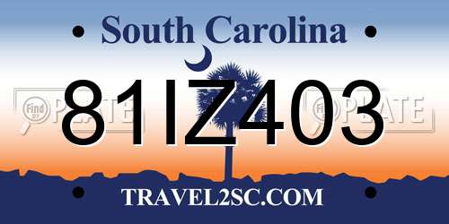 81IZ403 South Carolina License Plate