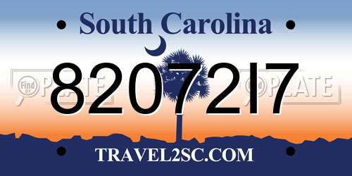 82072I7 South Carolina License Plate