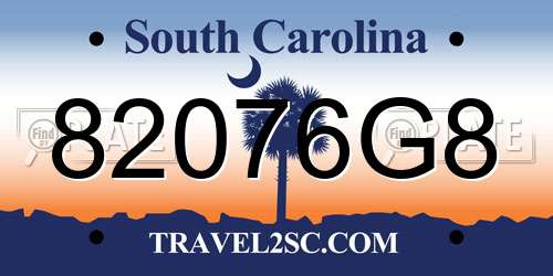 82076G8 South Carolina License Plate