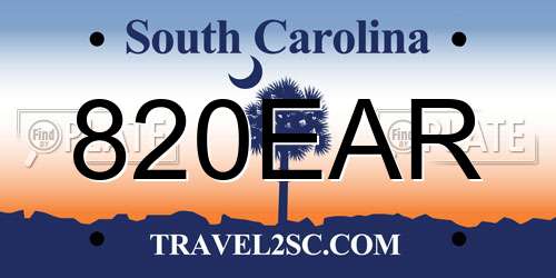 820EAR South Carolina License Plate