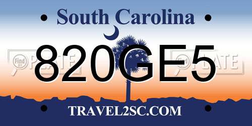 820GE5 South Carolina License Plate