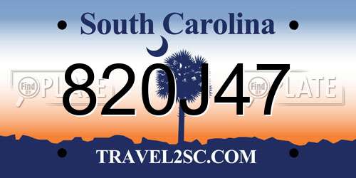820J47 South Carolina License Plate