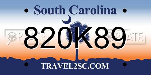 820K89 South Carolina License Plate