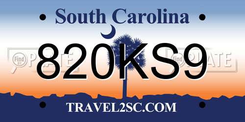820KS9 South Carolina License Plate