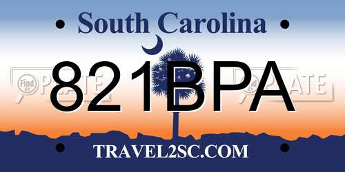 821BPA South Carolina License Plate
