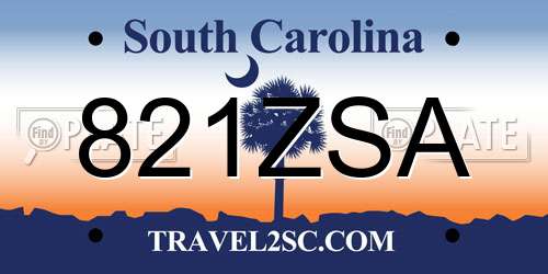 821ZSA South Carolina License Plate