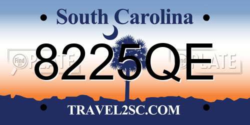 8225QE South Carolina License Plate