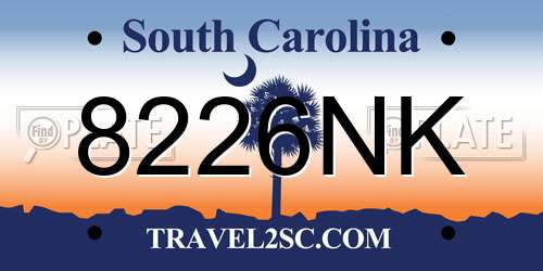 8226NK South Carolina License Plate