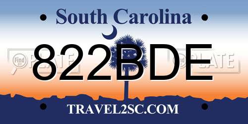 822BDE South Carolina License Plate