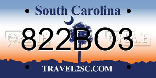 822BO3 South Carolina License Plate
