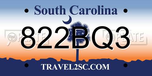 822BQ3 South Carolina License Plate