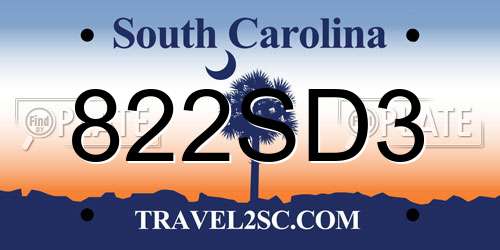 822SD3 South Carolina License Plate