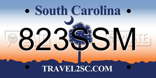 823SSM South Carolina License Plate