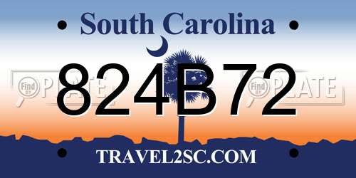 824B72 South Carolina License Plate