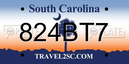 824BT7 South Carolina License Plate