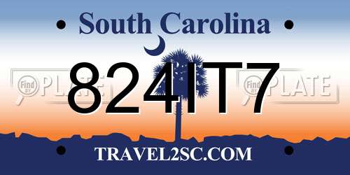 824IT7 South Carolina License Plate