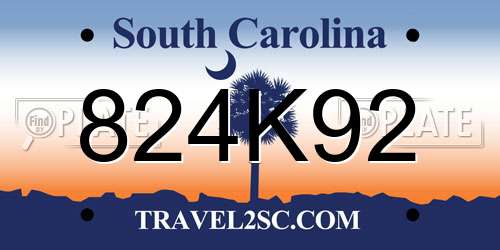 824K92 South Carolina License Plate
