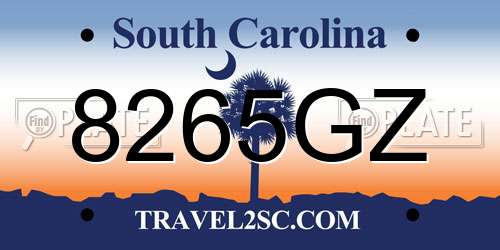 8265GZ South Carolina License Plate