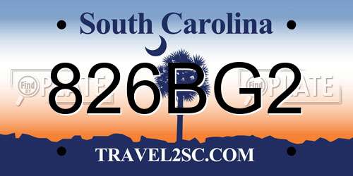 826BG2 South Carolina License Plate